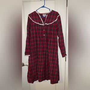 Lanz Of Salzburg Womens Red Flannel Nightgown Eyelet Lace Trim